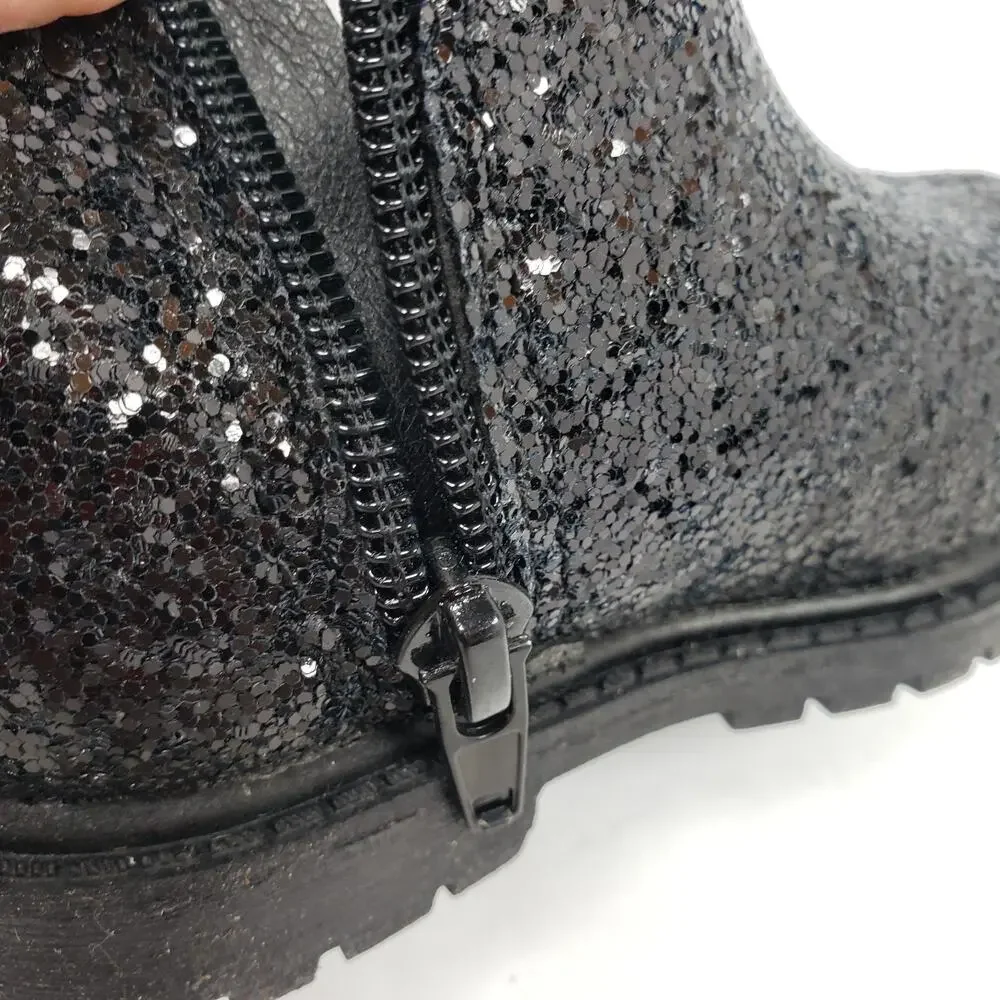Carters Bessy Toddler Girls Size 5 Black Sparkle Glitter Casual Chelsea Boots